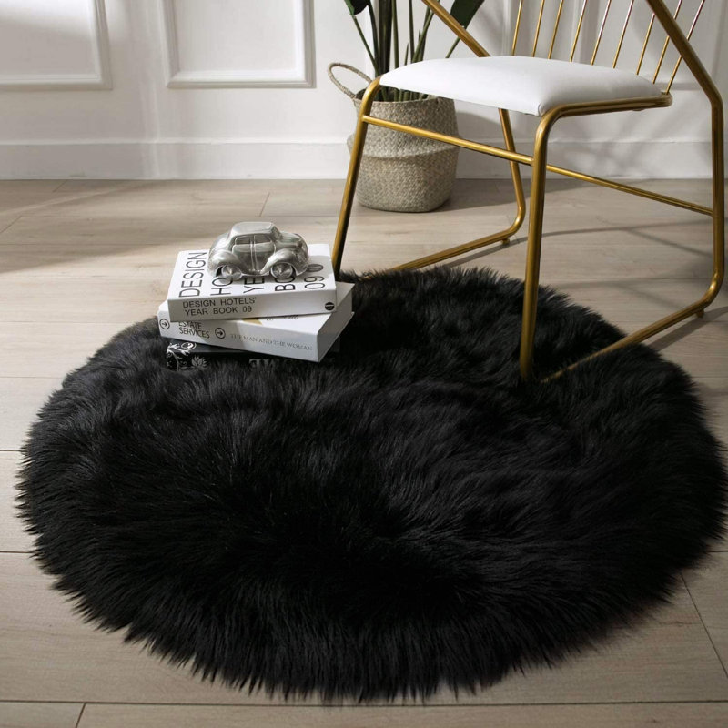 Everly Quinn Malbora Handmade Faux Sheepskin Black Rug & Reviews Wayfair